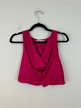 Zara Pink Cowl Neck Sleeveless Top Crop Length Zipper Back Size XL
